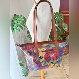 Patricia Nash Leather Floral Tote Bag •‎ Handpainted Print Shoulder Bag
